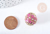 Perle indonesienne polymère rose fuchsia strass et zamac doré, ethnique exotique, 19.5mm x1 (G8458)