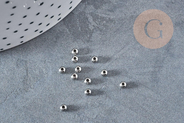 Perle intercalaire ronde acier inoxydable 304 platine 3mm, x100 (G8849)