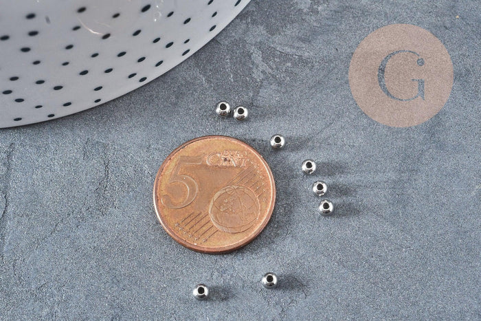Perle intercalaire ronde acier inoxydable 304 platine 3mm, x100 (G8849)