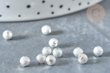 Perle intercalaire ronde laiton argenté sablée 4mm , perle argentée texturée pour création bijoux, x20 (G8002)