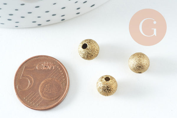 Perle intercalaire ronde laiton brut sablée 8mm, x10 (G10728)