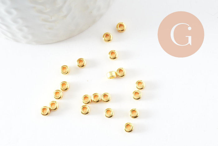 Perle intercalaire rondelles laiton doré 4mm,perle disque dorée pour création bijoux, x20 G9541