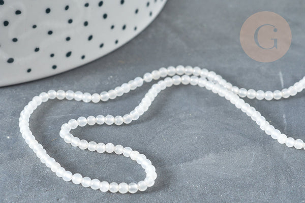 Perle jade blanc naturel ronde 2mm, x1 fil de 41 cm (G7397)