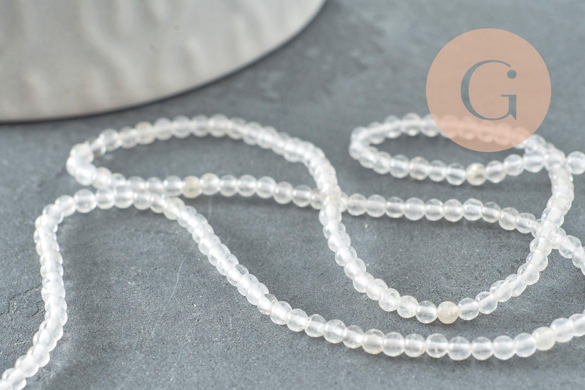 Perle jade blanche, fourniture créative, jade naturelle,jade,2mm,fil de 40 cm, x1 (G3101)