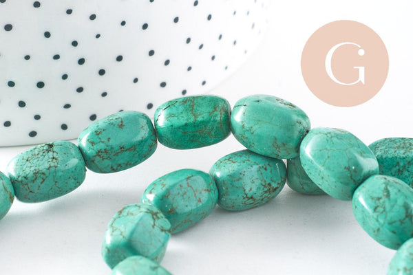 Perle longue ovale turquoise, howlite naturelle,perle turquoise,perle pierre, fil de 39,cm x1 (G5465)