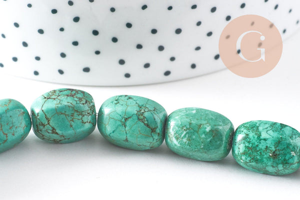 Perle longue ovale turquoise, howlite naturelle,perle turquoise,perle pierre, fil de 39,cm x1 (G5465)