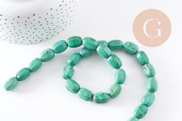 Perle longue ovale turquoise, howlite naturelle,perle turquoise,perle pierre, fil de 39,cm x1 (G5465)