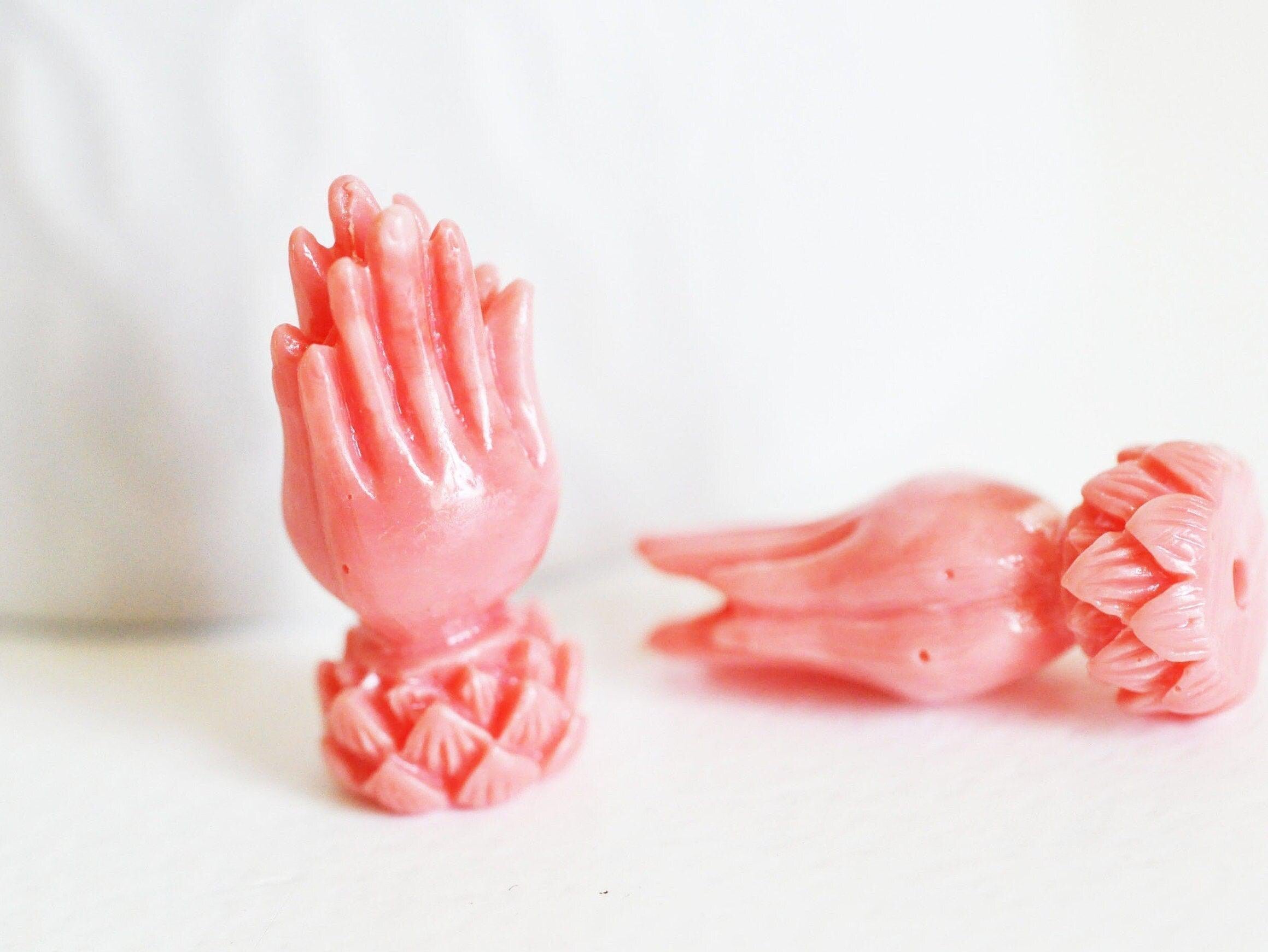 Perle main résine rose imitation corail 26.5mm, x2 (G3854)