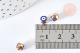 Perle mauvais œil doré émail bleu foncé laiton doré 5,5mm,chance, bijou mauvais oeil, x10 G7118