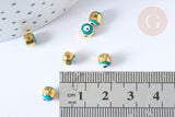 Perle mauvais œil doré émail bleu turquoise laiton doré 5.5mm, x10 (G7893)