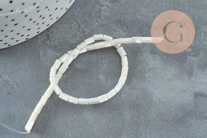 Perle nacre blanche naturelle heishi,tube coquillage ivoire,3x5mm, le fil 20cm, x1 (G4140)