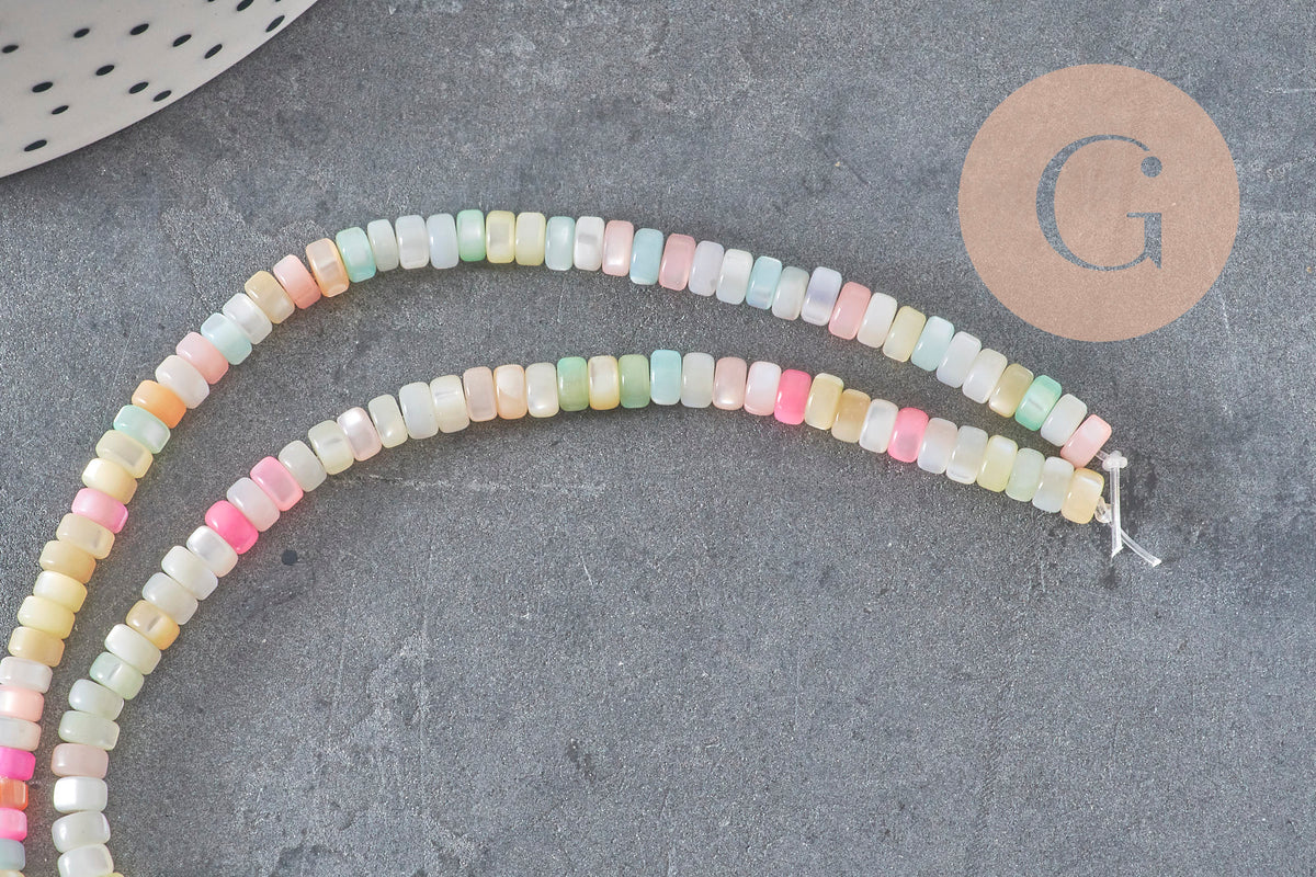 Pastel multicolored natural heishi mother-of-pearl bead 2x4mm, X1 strand of 95 beads (G4478)