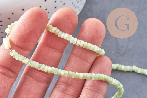 Perle nacre naturelle heishi vert pastel,tube coquillage coloré,perle coquillage,2x4mm, le fil de 40cm, x1 (G4770)
