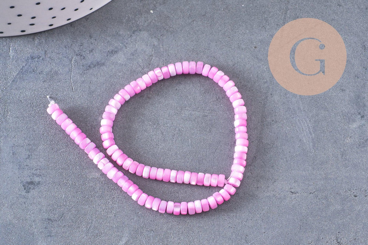 perle nacre naturelle heishi violet ,tube coquillage coloré, perle coquillage, 2x4mm, x1 le fil, (G4981)