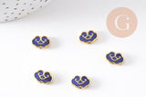 Perle nuage doré émail bleu 12mm, Pendentif japonisant pour création bijoux, x1 (G2805)