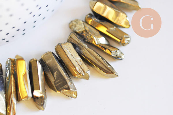 Perle nuggets quartz naturel teintée dorée 15-58mm,perle quartz naturel, perle pierre, x10 pierres G6212