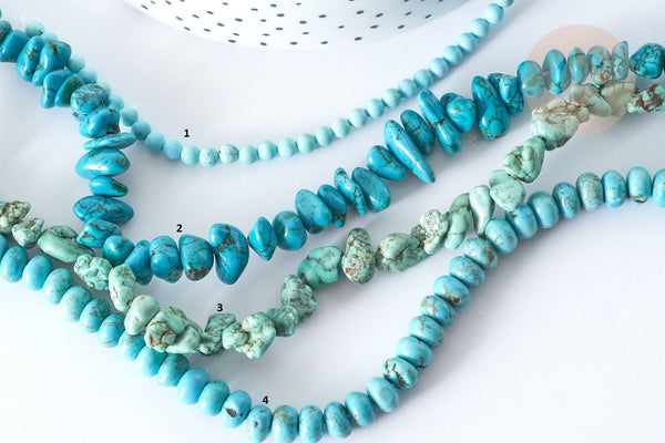 Perle nuggets rondelle Howlite teintée turquoise foncé naturelle 5-30mm,fil de 40cm x1 (G8194)