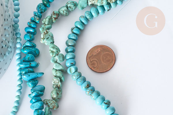 Perle nuggets rondelle Howlite teintée turquoise foncé naturelle 5-30mm,fil de 40cm x1 (G8194)