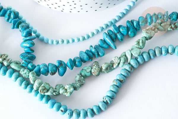 Perle nuggets rondelle Howlite teintée turquoise foncé naturelle 5-30mm,fil de 40cm x1 (G8194)