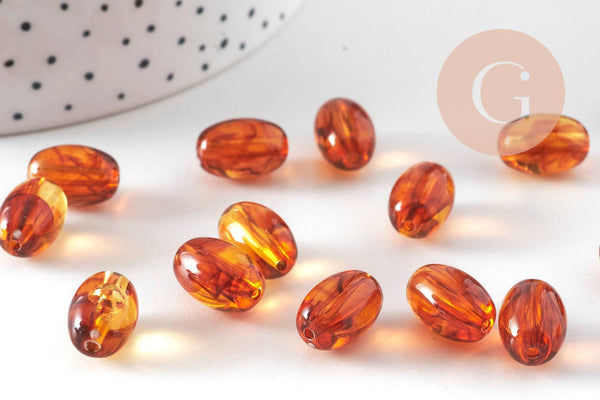 Perle ovale acrylique imitation ambre marron 14mm, x10 (G10998)