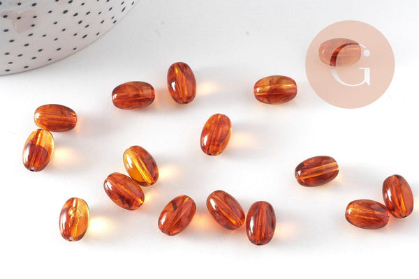 Perle ovale acrylique imitation ambre marron 14mm, x10 VALIDE