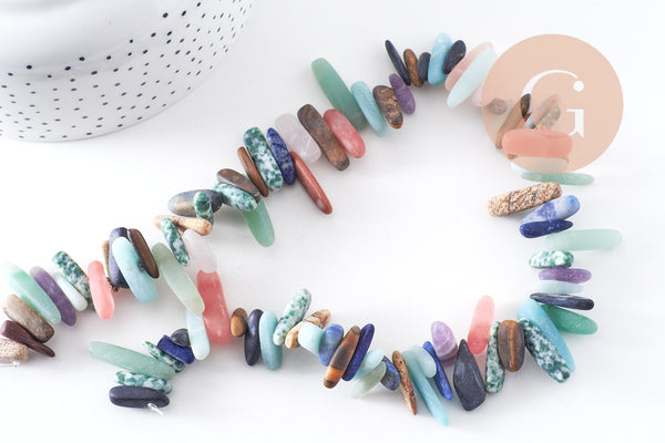 Perle ovale chips pierre mélangée sablée 11-19mm, x1 fil de 40cm (G4404)