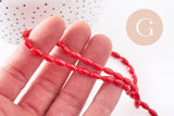 Perle ovale corail rouge,perles corail ,grain de riz,corail rouge,corail naturel, fil 40cm, x1 (G0993)