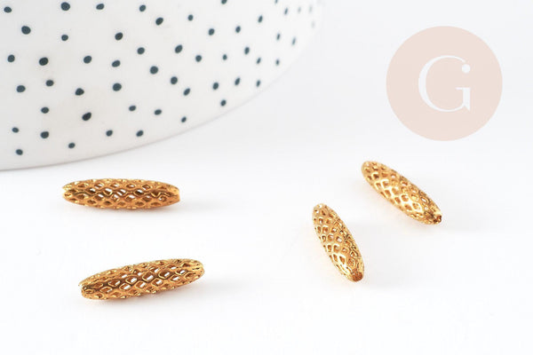 Perle ovale laiton brut,perle dentelle dorée 19mm x 5mm, création bijoux laiton brut, x5 G4883