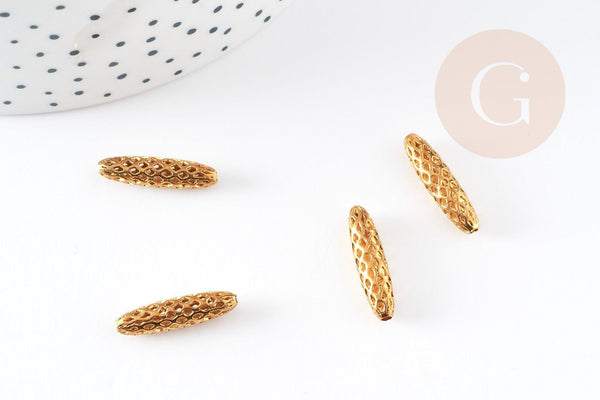 Perle ovale laiton brut,perle dentelle dorée 19mm x 5mm, création bijoux laiton brut, x5 G4883