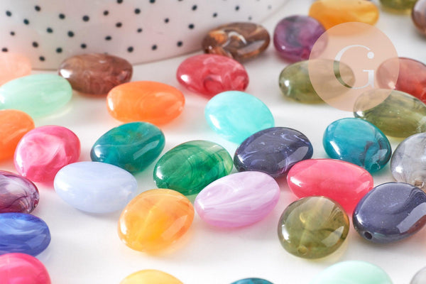 Perle ovale plate acrylique imitation pierre 19x15mm, x10 (G10489)