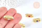 Perle ovale talisman message émail coloré laiton doré 18k 19mm, x1 (G6994)