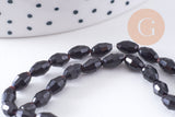 Perle ovale verre facetté noir 6x4mm, fil de 38cm x1 (G10628)