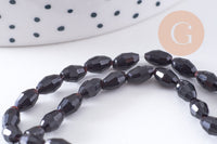 Perle ovale verre facetté noir 6x4mm, fil de 38cm x1 (G10628)