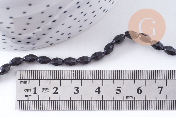 Perle ovale verre facetté noir 6x4mm, fil de 38cm x1 (G10628)