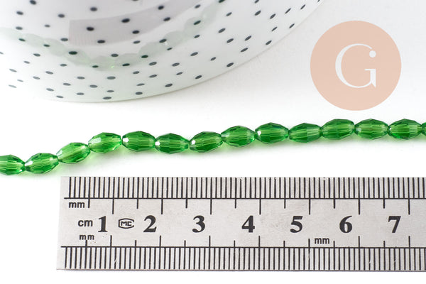 Perle ovale verre facetté vert clair 6x4mm, fil de 38cm, x1 (G10600)