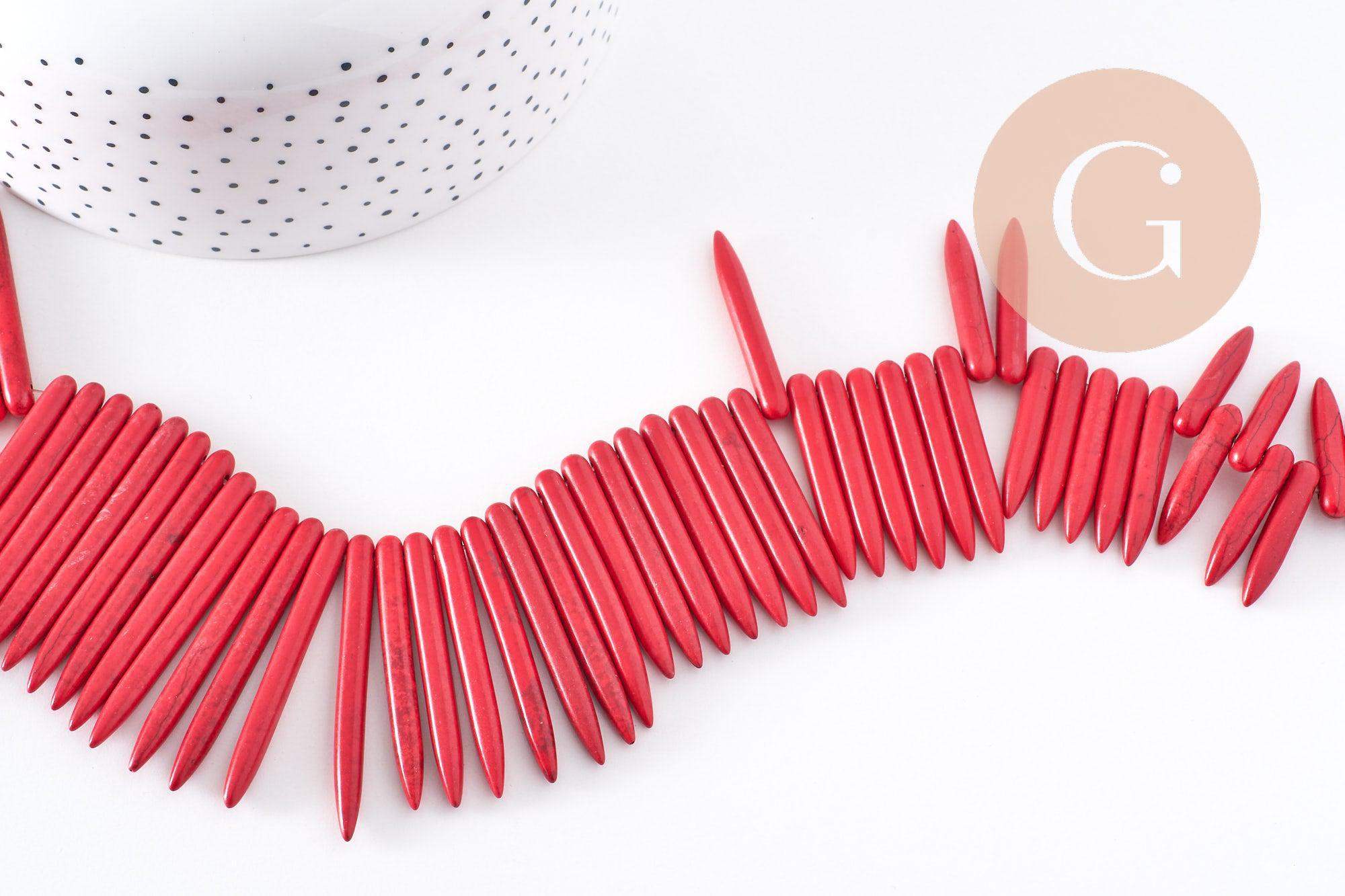 Perle pointe howlite naturelle rouge 18-43mm, fil de 38cm environ x1 (G10133)
