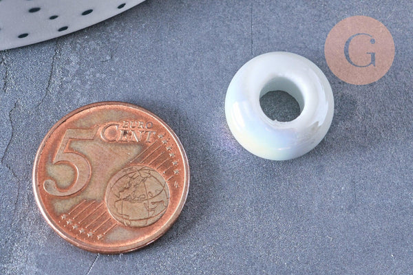 Perle porcelaine blanche irisé donut 15-16mm, perle céramique, céramique blanche, x10 (G3311)