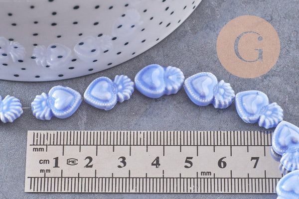Perle porcelaine bleu tendre coeur irisé, perle céramique, 16mm, x20 (G3972)