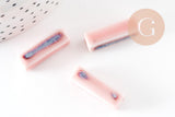 Perle porcelaine rectangle rose-bleu 25~29mm,création bijoux céramique, x5 (G9352)