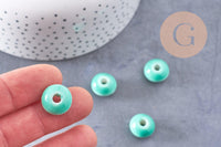 Perle porcelaine rondelle émail turquoise 12x7mm, création bijoux céramique, x10 (G7479)