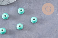 Perle porcelaine rondelle émail turquoise 12x7mm, création bijoux céramique, x10 (G7479)