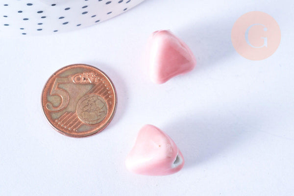 Perle porcelaine triangle rose 15mm, x10 (G5379)