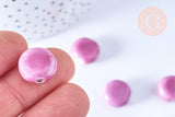 Perle porcelaine violet 15mm, perle striées,perle céramique, céramique violette, x5 (G3496)