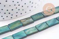 Perle rectangle nacre verte naturelle 15.5mm, x1 fil de 38cm (G1701)