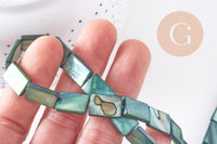 Perle rectangle nacre verte naturelle 15.5mm, x1 fil de 38cm (G1701)