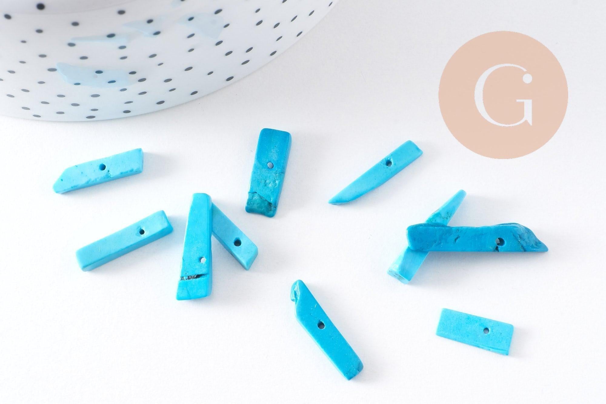 Perle rectangulaire howlite turquoise, howlite naturelle, perle turquoise, perle pierre, x10 (G2029)