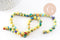 Perle résine ronde multicolore jaune, perle turquoise, turquoise synthétique, 8mm, fil de 40cm, x1 (G1702)