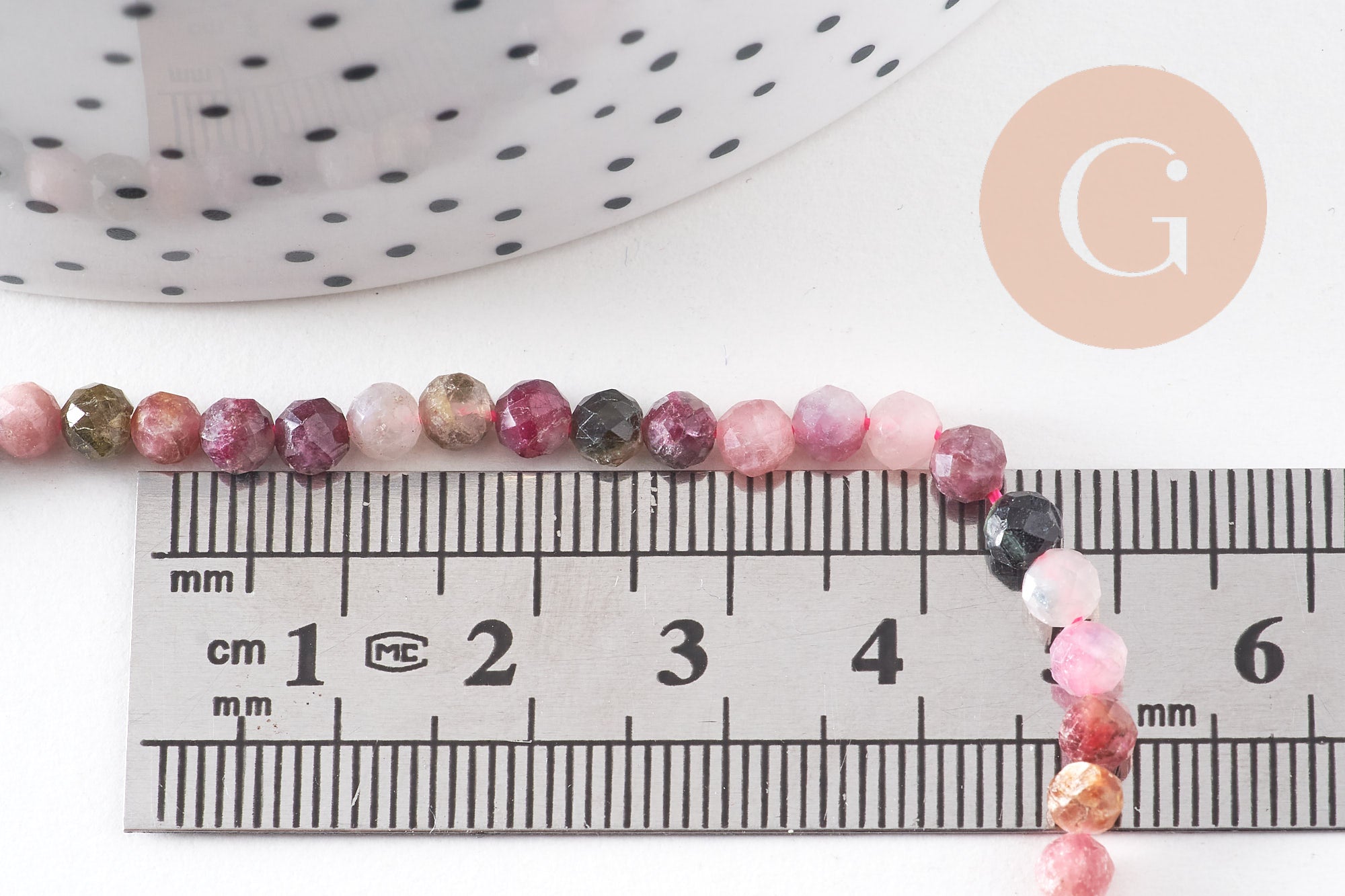 Perle rond tourmaline naturelle facettée multicolores 4mm, x1 fil 38 cm (G2197)