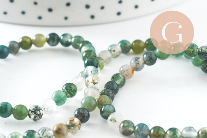 Perle ronde agate mousse, perle agate,pierre naturelle,agate naturelle,perle pierre,4mm,fil de 90 perles, x1 (G2587)
