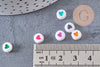 Perle ronde coeur coloré plastique blanc 7mm, perle ronde lettre,perle coeur, x 10Gr (G1805)